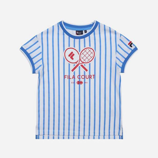 Fila Racket S/S Girl's T-Shirts - Blue/White,NZ 936-96238